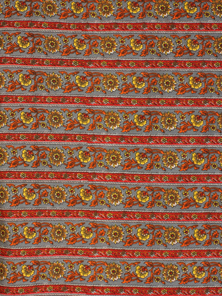 Grey Pink Yellow Block Printed Cotton Fabric Per Meter - F001F2255