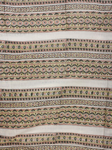 Green Pink White Hand Block Printed Cotton Fabric Per Meter - F001F2219