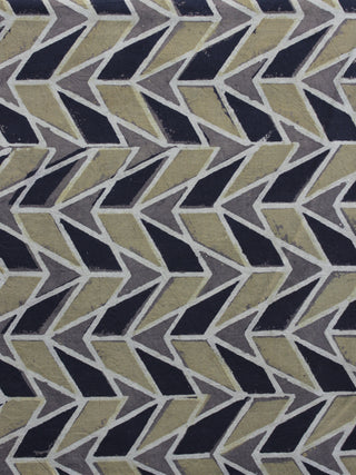 Grey Black Olive Green  Ajrakh Printed Cotton Fabric Per Meter - F003F1172