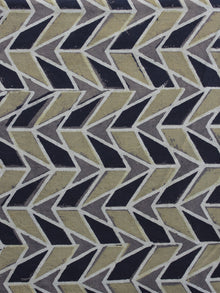 Grey Black Olive Green  Ajrakh Printed Cotton Fabric Per Meter - F003F1172