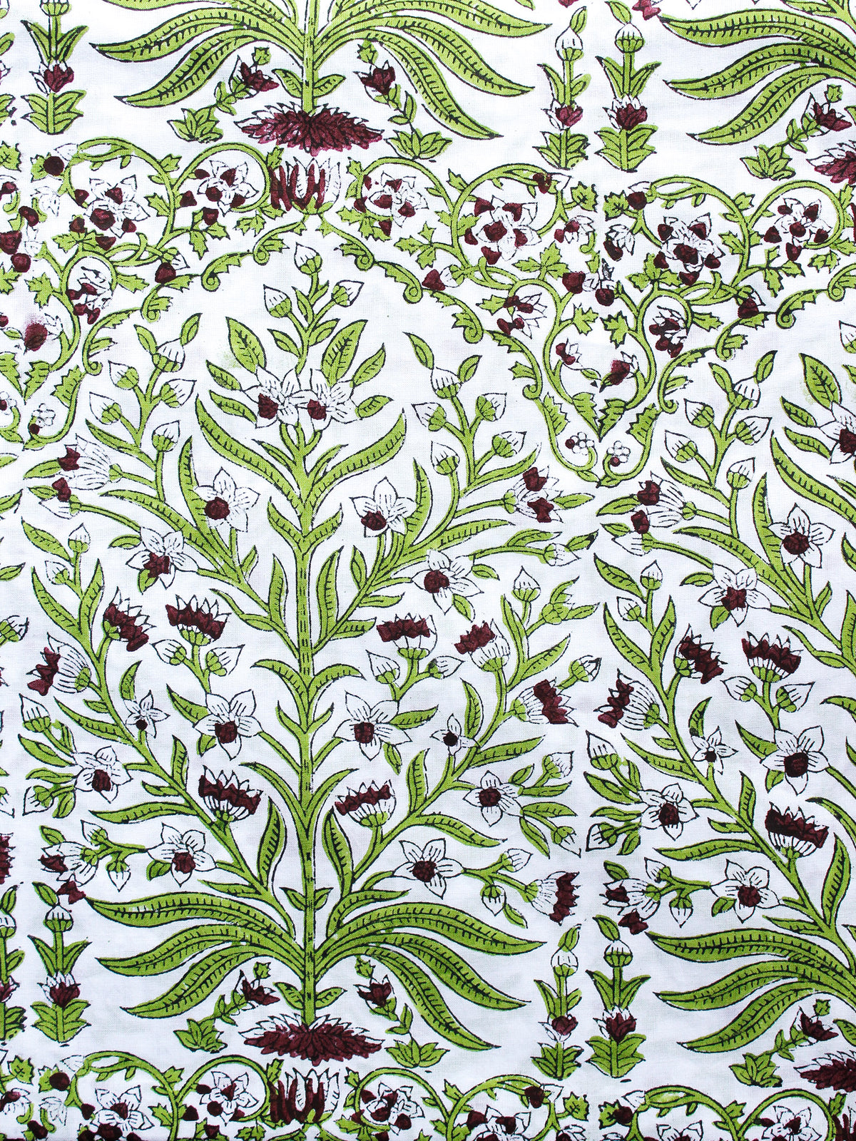 White Wine Red Green Hand Block Printed Cotton Fabric Per Meter - F001F1494