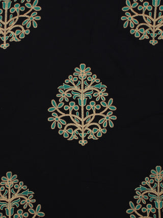 Navy Blue Green Gold Hand Block Printed Cotton Fabric Per Meter - F001F2004