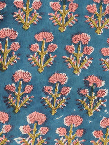 Teal Blue Pink Green Hand Block Printed Cotton Fabric Per Meter - F001F2174