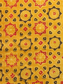 Yellow Black Red Ajrakh Hand Block Printed Cotton Fabric Per Meter - F003F1590