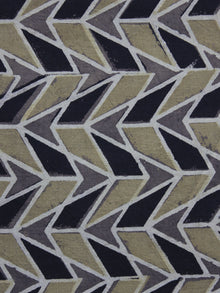 Grey Black Olive Green  Ajrakh Printed Cotton Fabric Per Meter - F003F1172