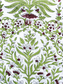 White Wine Red Green Hand Block Printed Cotton Fabric Per Meter - F001F1494