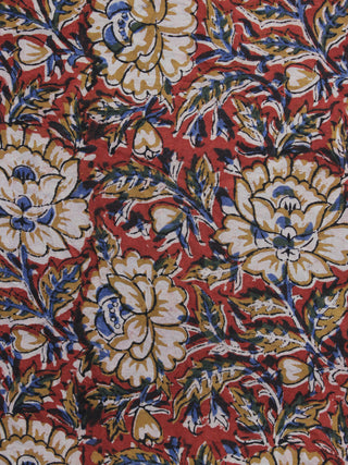 Red Peanut Brown Blue Hand Block Printed Cotton Fabric Per Meter - F001F1144