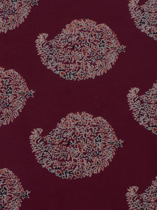 Maroon Ivory Ajrakh Block Printed Cotton Fabric Per Meter - F0916688