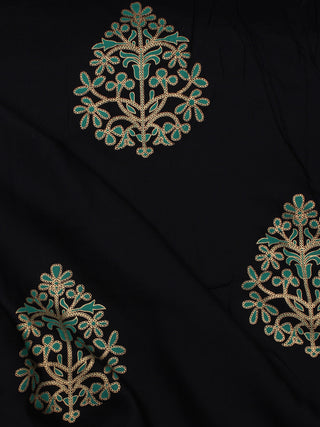 Navy Blue Green Gold Hand Block Printed Cotton Fabric Per Meter - F001F2004