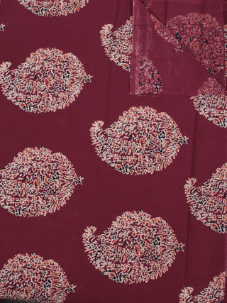 Maroon Ivory Ajrakh Block Printed Cotton Fabric Per Meter - F0916688