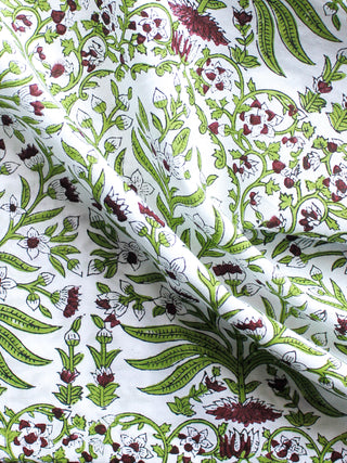 White Wine Red Green Hand Block Printed Cotton Fabric Per Meter - F001F1494