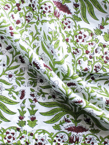White Wine Red Green Hand Block Printed Cotton Fabric Per Meter - F001F1494
