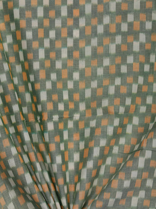 Green Orange White Hand Weaved Ikat Mercerised Cotton Fabric Per Meter - F002F1750