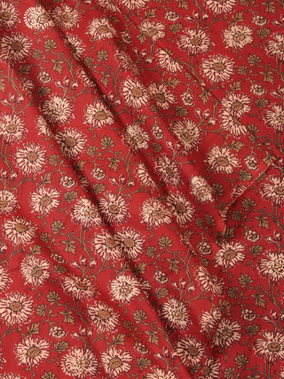 Red Beige Mustard Block Printed Cotton Fabric Per Meter - F001F2386