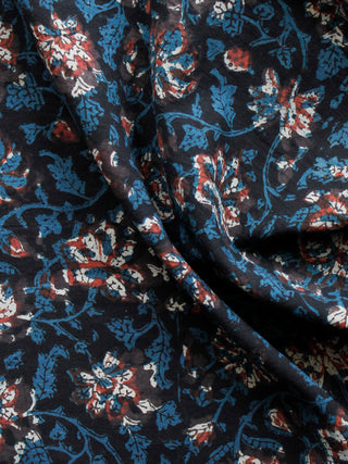 Black Indigo Brown White Hand Block Printed Cotton Fabric Per Meter - F001F1346