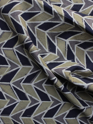 Grey Black Olive Green  Ajrakh Printed Cotton Fabric Per Meter - F003F1172
