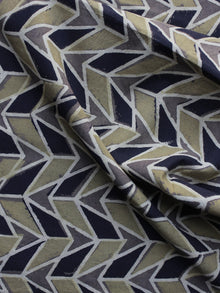 Grey Black Olive Green  Ajrakh Printed Cotton Fabric Per Meter - F003F1172