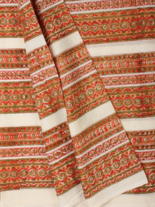 Mustard Green Red Hand Block Printed Cotton Fabric Per Meter - F001F2279
