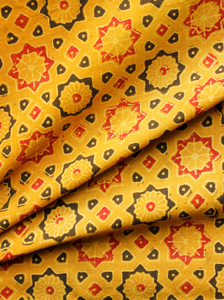 Yellow Black Red Ajrakh Hand Block Printed Cotton Fabric Per Meter - F003F1590