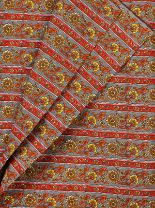 Grey Pink Yellow Block Printed Cotton Fabric Per Meter - F001F2255