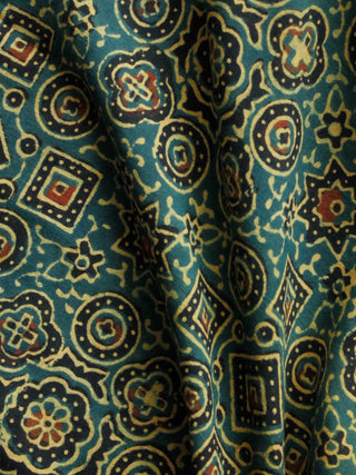 Green Black Mustard Rust Ajrakh Printed Cotton Fabric Per Meter - F003F1520