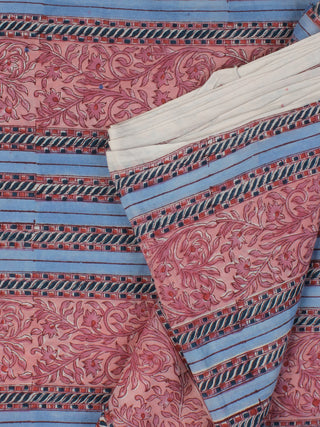 Teal Blue Rosewood pink Hand Block Printed Cotton Fabric Per Meter - F001F2339