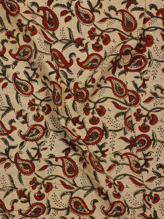 Beige Maroon Green Hand Block Printed Cotton Fabric Per Meter - F001F783