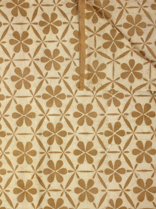 Beige Mustard Natural Dyed Hand Block Printed Cotton Fabric Per Meter - F0916264