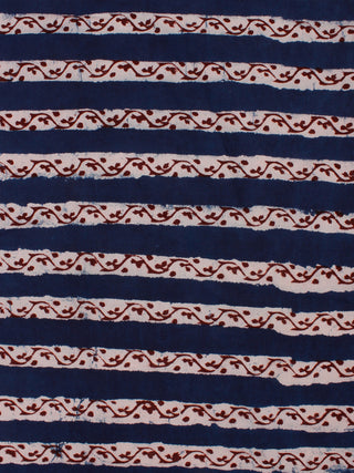 Indigo Maroon Black Hand Block Printed Cotton Cambric Fabric Per Meter - F0916188