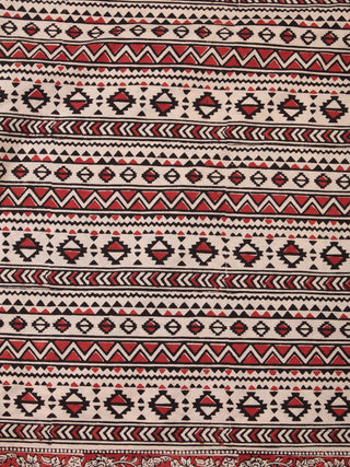 OffWhite Red Black Hand Block Printed Cotton Fabric Per Meter - F001F2452