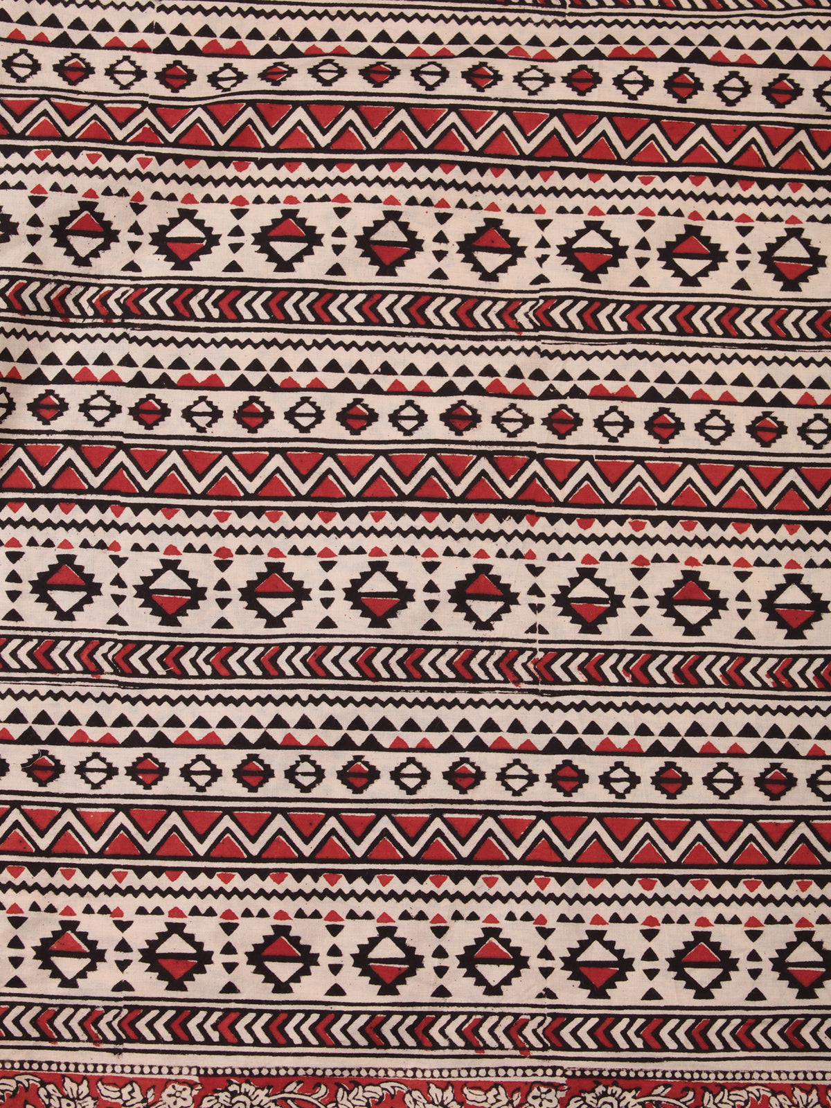 OffWhite Red Black Hand Block Printed Cotton Fabric Per Meter - F001F2452