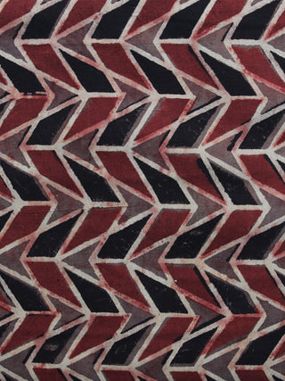 Red Black Brown Ajrakh Printed Cotton Fabric Per Meter - F003F1173