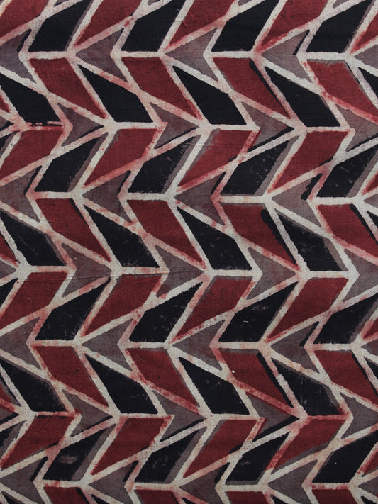 Red Black Brown Ajrakh Printed Cotton Fabric Per Meter - F003F1173