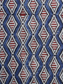 Indigo Ivory Maroon Black Ajrakh Hand Block Printed Cotton Blouse Fabric - BPA017