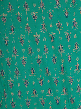 Green Blue Golden Block Printed Cotton Fabric Per Meter - F001F2385