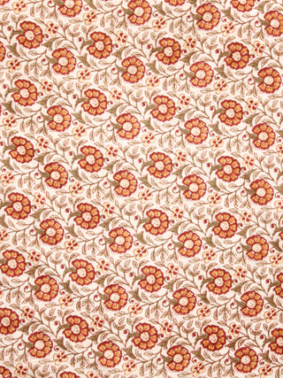 Ivory Brown Grey Hand Block Printed Cotton Fabric Per Meter - F001F1890