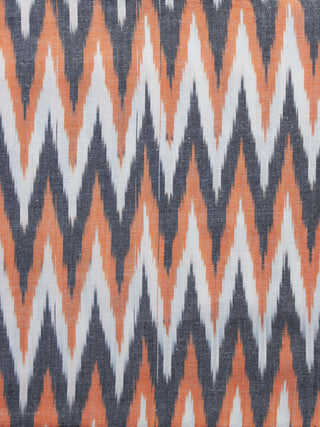 Orange Grey White Pochampally Hand Weaved Ikat Fabric Per Meter - F003F1227