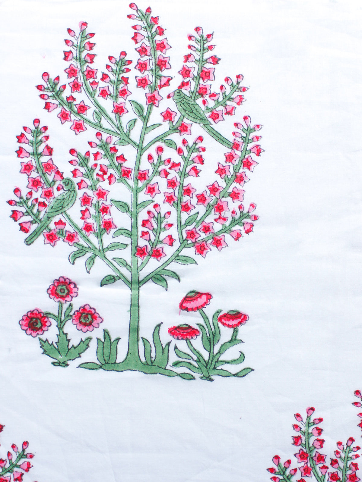 White Pink Red Green Hand Block Printed Cotton Fabric Per Meter - F001F1495