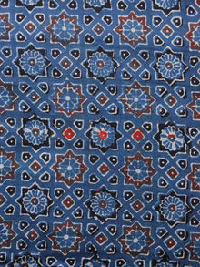 Indigo Rust Black Ivory Ajrakh Hand Block Printed Cotton Fabric Per Meter - F003F1591