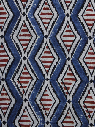 Indigo Ivory Maroon Black Ajrakh Hand Block Printed Cotton Blouse Fabric - BPA017