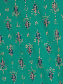 Green Blue Golden Block Printed Cotton Fabric Per Meter - F001F2385