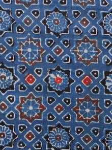 Indigo Rust Black Ivory Ajrakh Hand Block Printed Cotton Fabric Per Meter - F003F1591