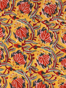 Yellow Red Bottle Green Hand Block Printed Cotton Fabric Per Meter - F001F2357