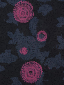Dark Indigo Pink Grey Blue Hand Block Printed Cotton Fabric Per Meter - F001F784