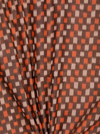 Brown Rust Ivory Pochampally Hand Weaved Ikat Mercerised Cotton Fabric Per Meter - F002F1751