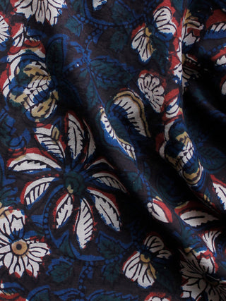 Black Indigo Green Ivory Hand Block Printed Cotton Fabric Per Meter - F001F1347