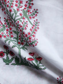 White Pink Red Green Hand Block Printed Cotton Fabric Per Meter - F001F1495