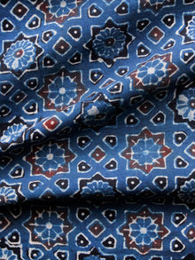 Indigo Rust Black Ivory Ajrakh Hand Block Printed Cotton Fabric Per Meter - F003F1591