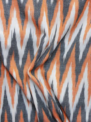 Orange Grey White Pochampally Hand Weaved Ikat Fabric Per Meter - F003F1227