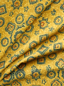 Mustard Ivory Green Ajrakh Printed Cotton Fabric Per Meter - F003F1521